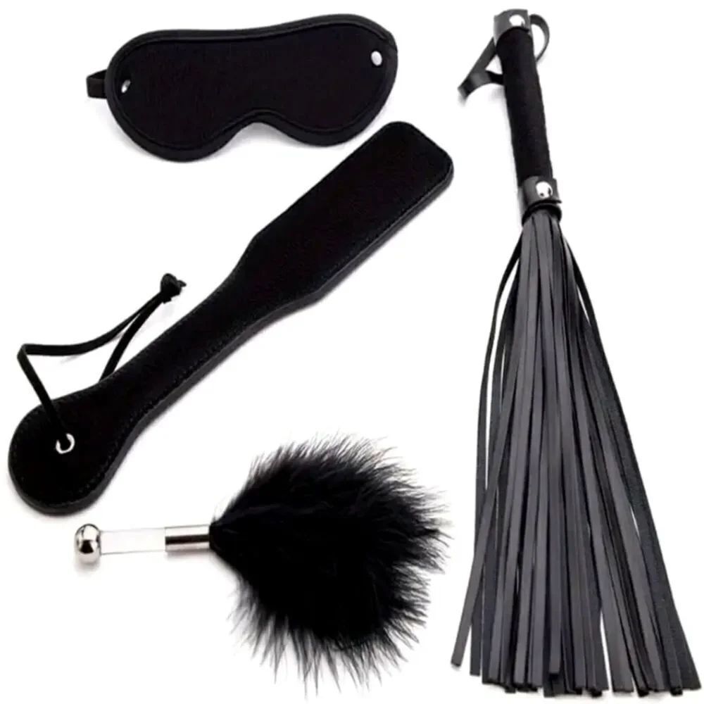 BDSM Black 4 Piece Leather Training Fetish Set